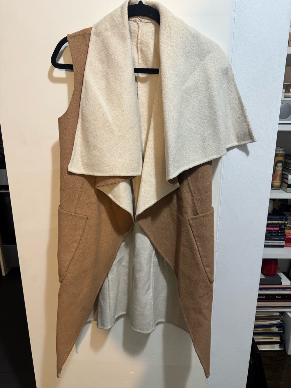 MaxMara Reversible Draped Open-Front Vest - Camel & Cream